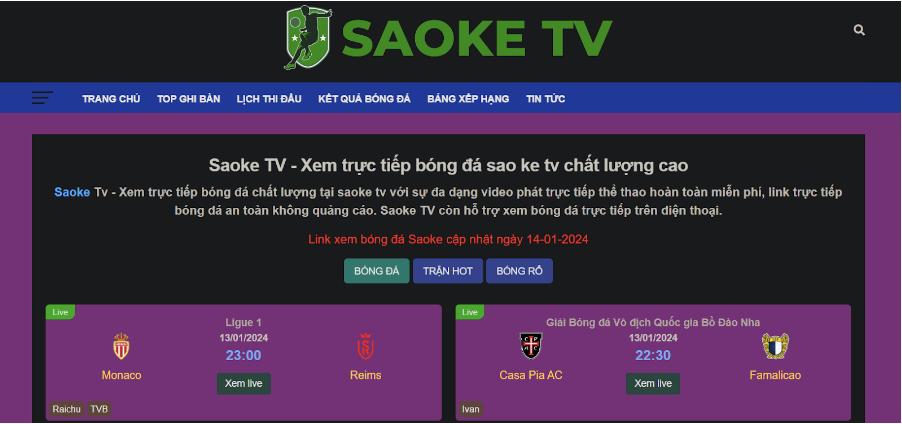 Saoke TV - Xem trực tiếp bóng đá chất lượng full HD